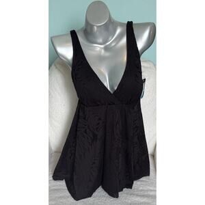 Swim Solutions One Piece Swimsuit Dress Size 10 Black Flyaway Swimdress NEW